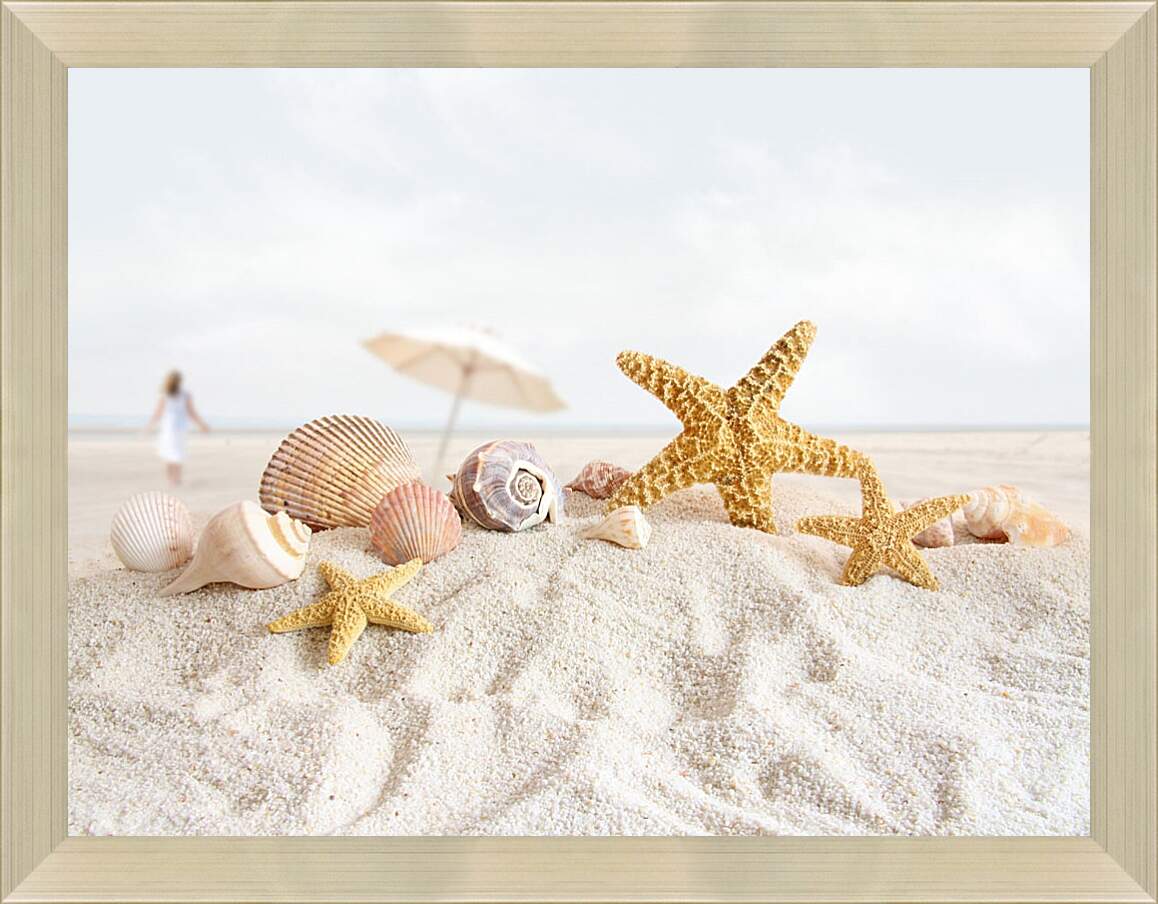 Картина в раме - Пляж и морские звезды