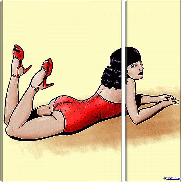 Модульная картина - Девушка в красном купальнике (стиль пин ап)