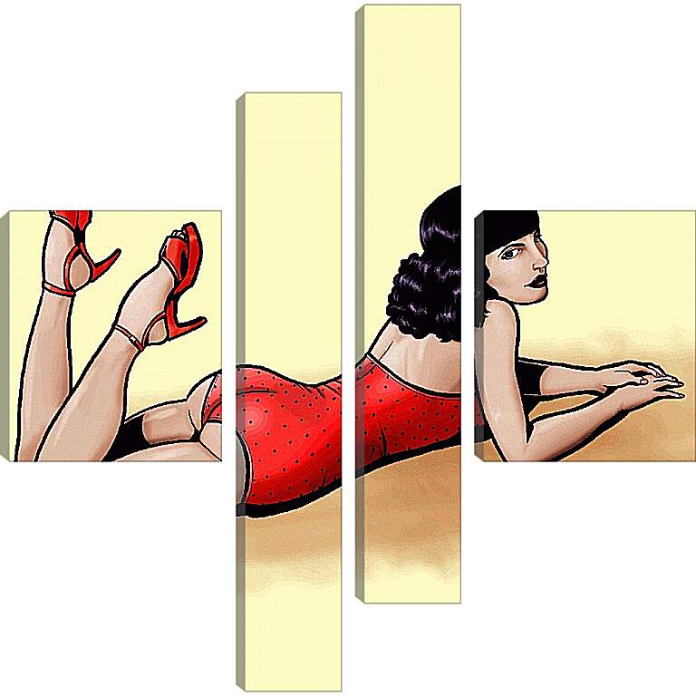 Модульная картина - Девушка в красном купальнике (стиль пин ап)