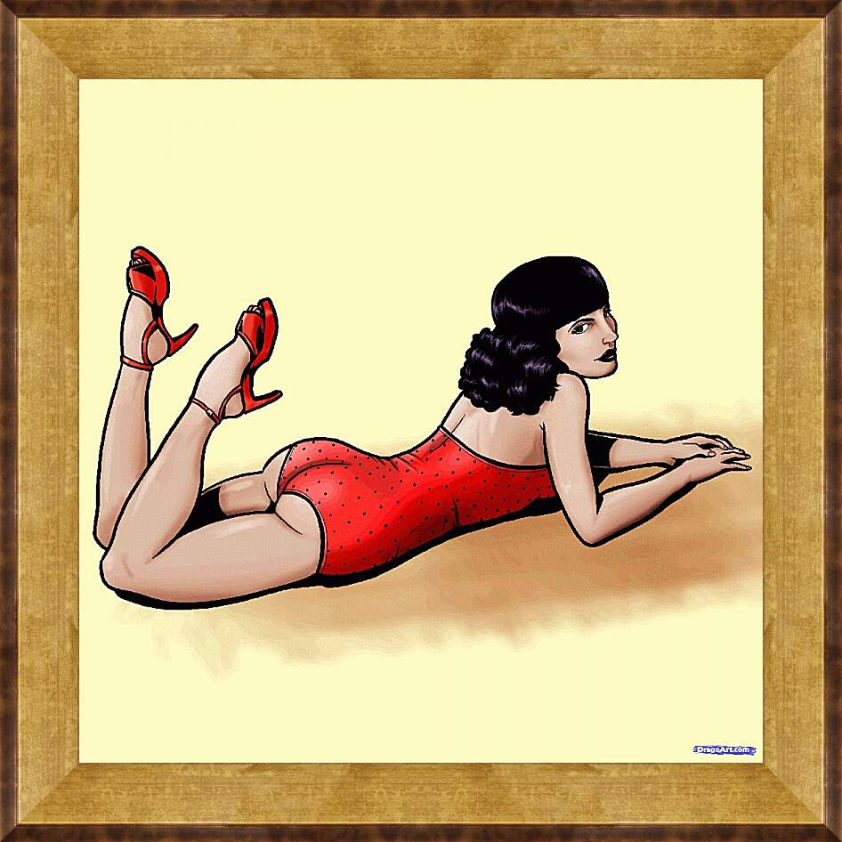 Картина в раме - Девушка в красном купальнике (стиль пин ап)