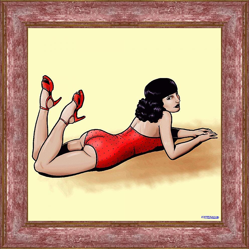 Картина в раме - Девушка в красном купальнике (стиль пин ап)