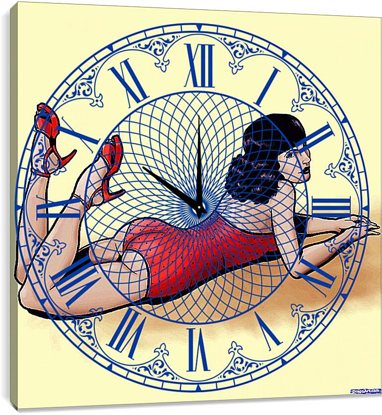 Часы картина - Девушка в красном купальнике (стиль пин ап)