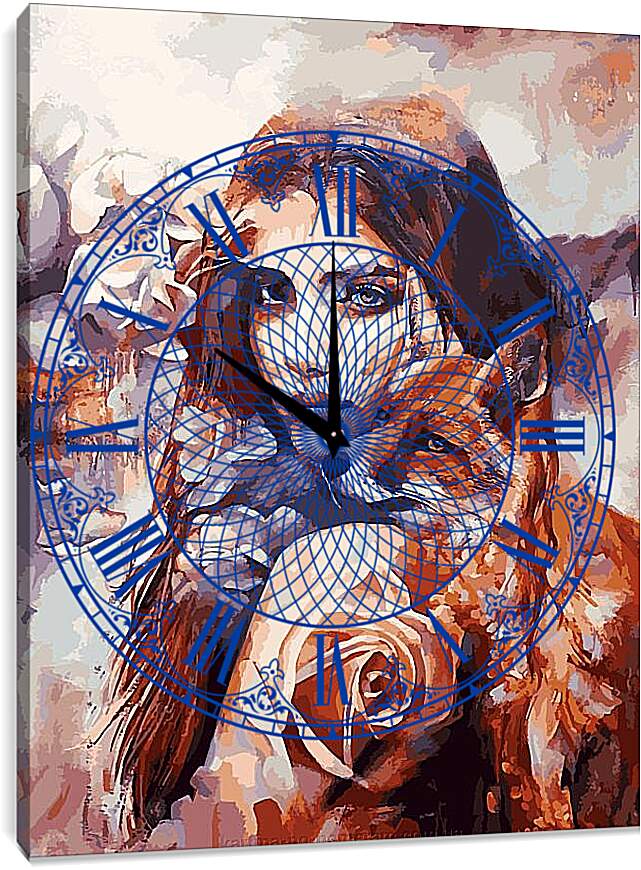 Часы картина - Девушка и лиска