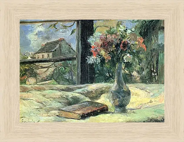 Картина в раме - Vase de fleurs a la fenetre. Поль Гоген