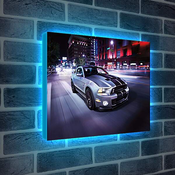 Лайтбокс световая панель - Мустанг на ночной улице