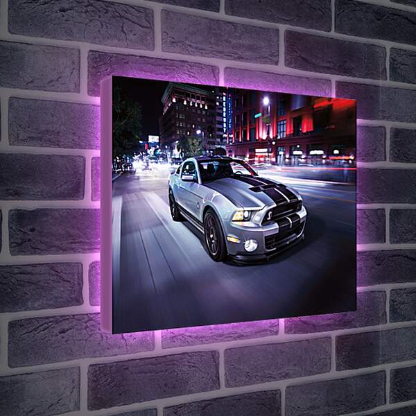 Лайтбокс световая панель - Мустанг на ночной улице