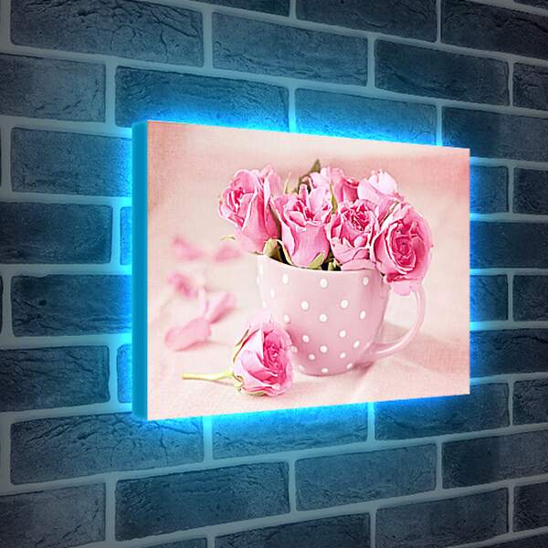 Лайтбокс световая панель - Маленькие розы в чашке