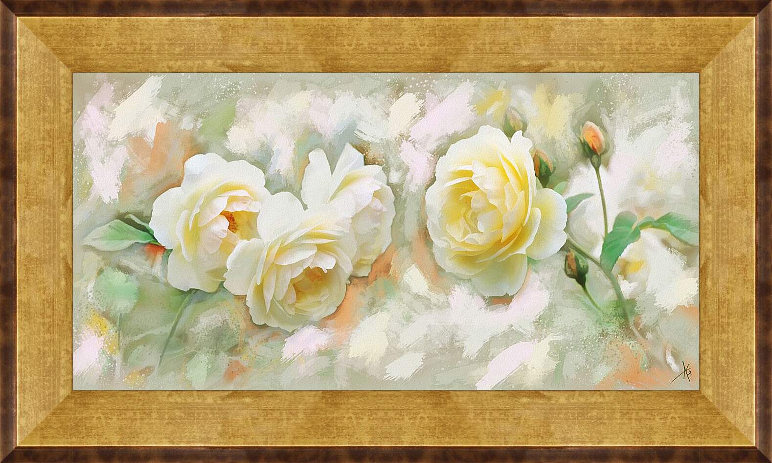 Картина в раме - Белые розы