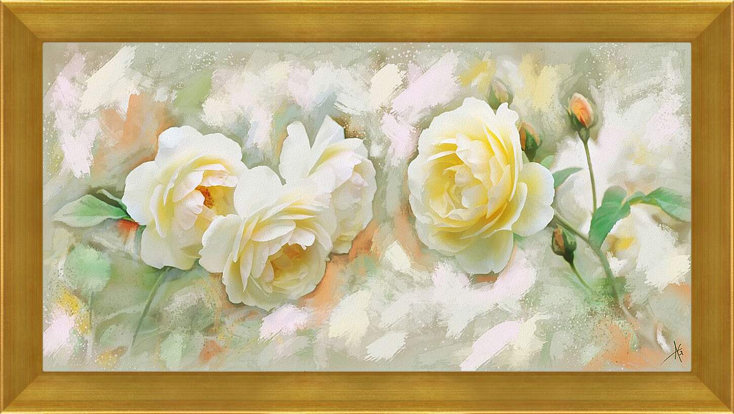Картина в раме - Белые розы