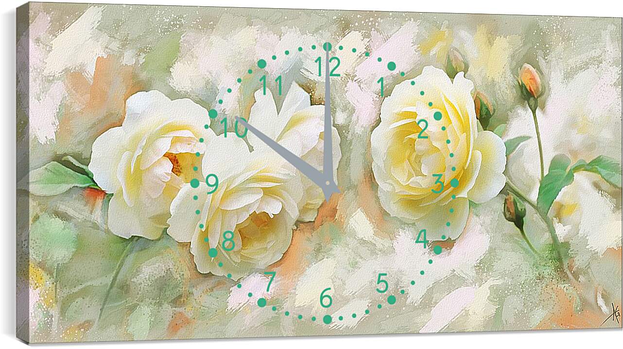 Часы картина - Белые розы