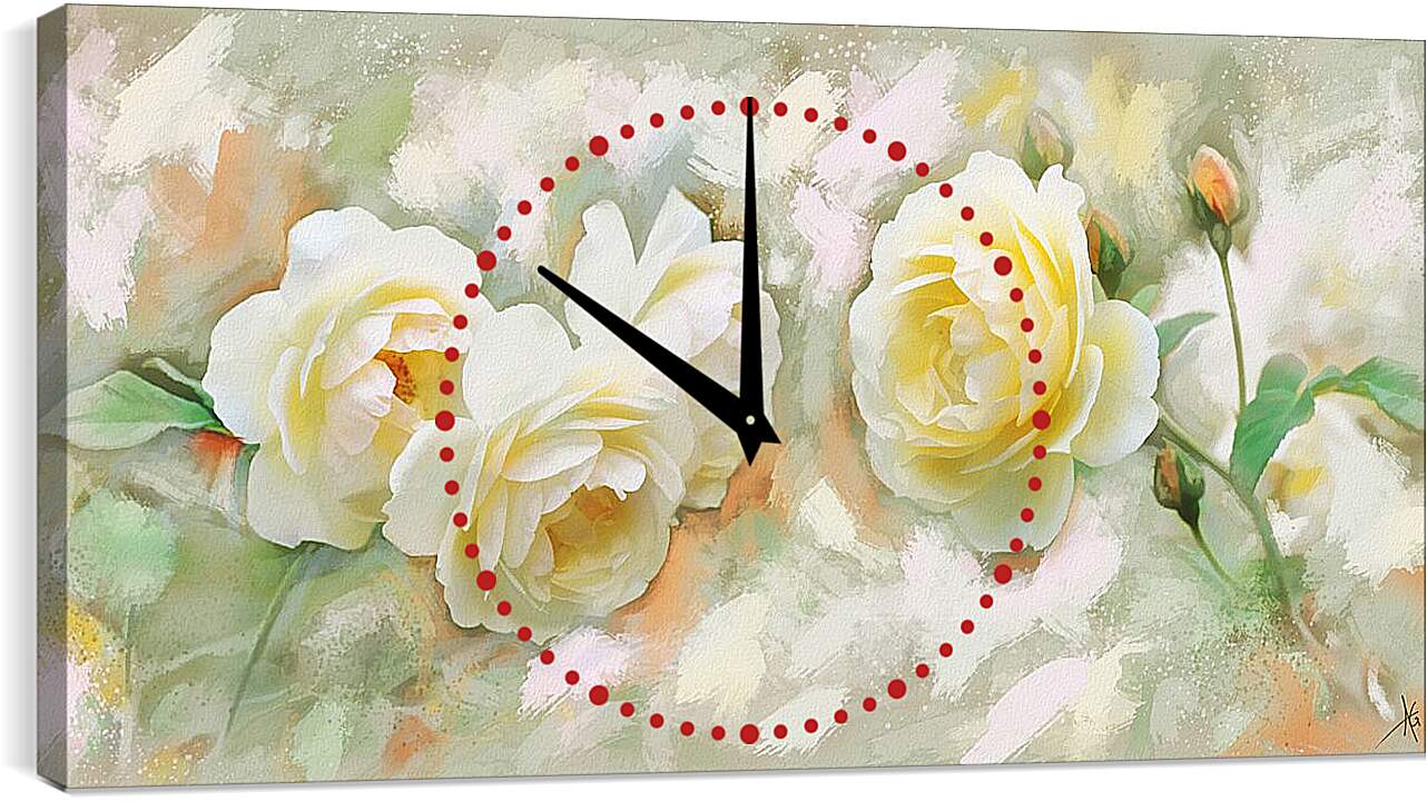 Часы картина - Белые розы