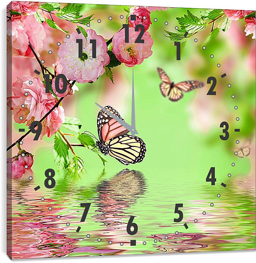 Часы картина - Бабочки над водой