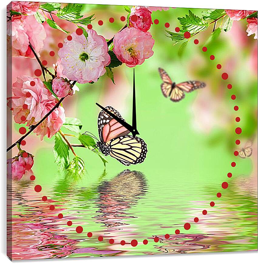 Часы картина - Бабочки над водой