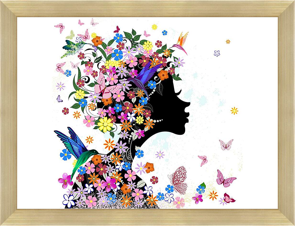 Картина в раме - Девушка с цветами