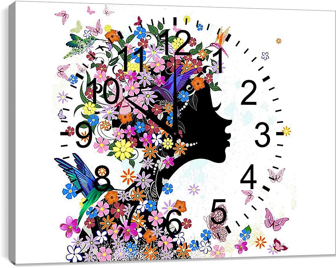 Часы картина - Девушка с цветами