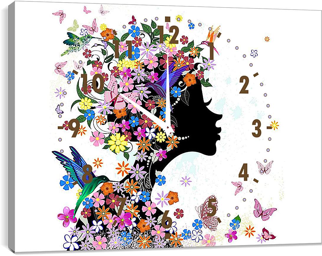 Часы картина - Девушка с цветами
