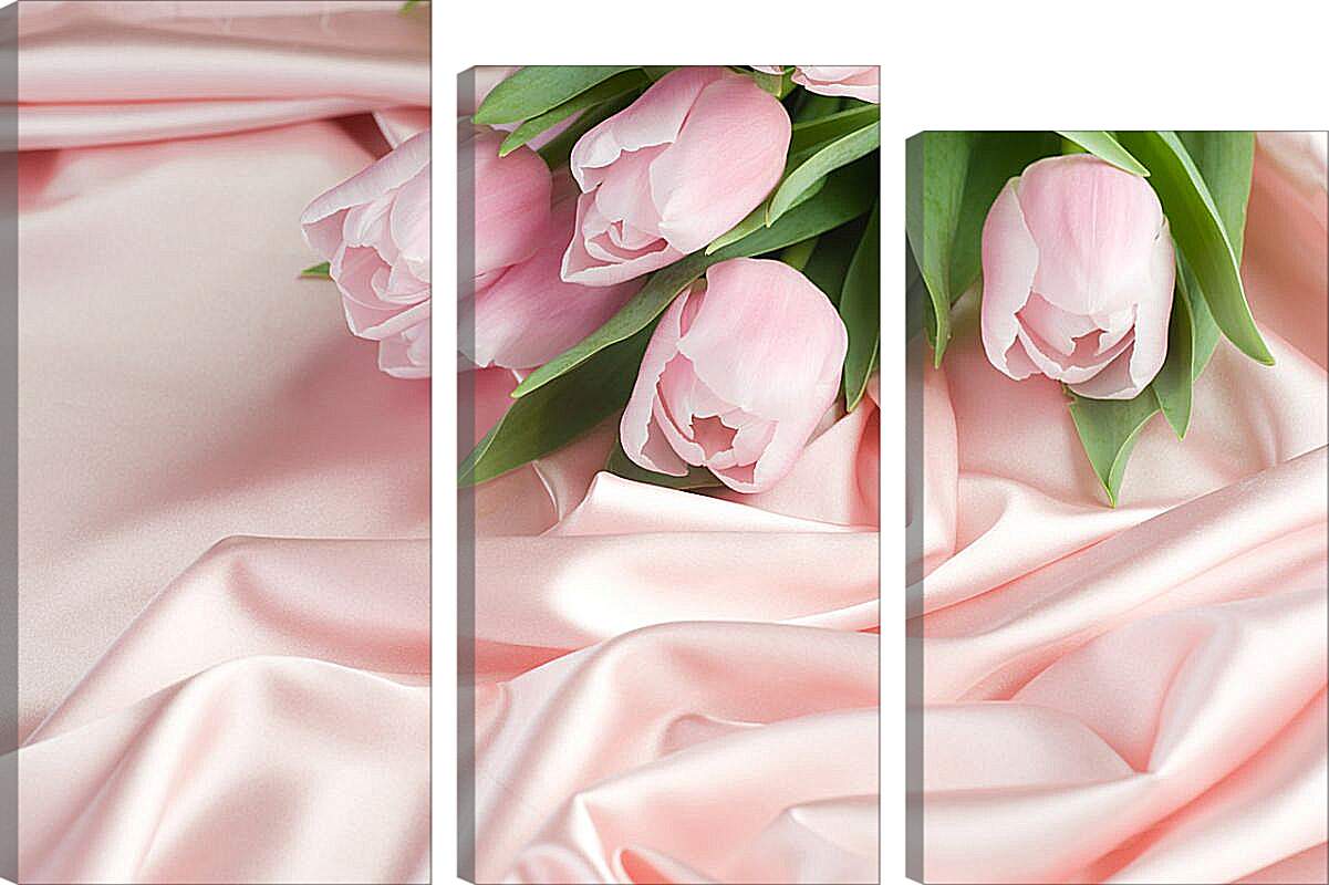 Модульная картина - Нежные тюльпаны на розовом шелке