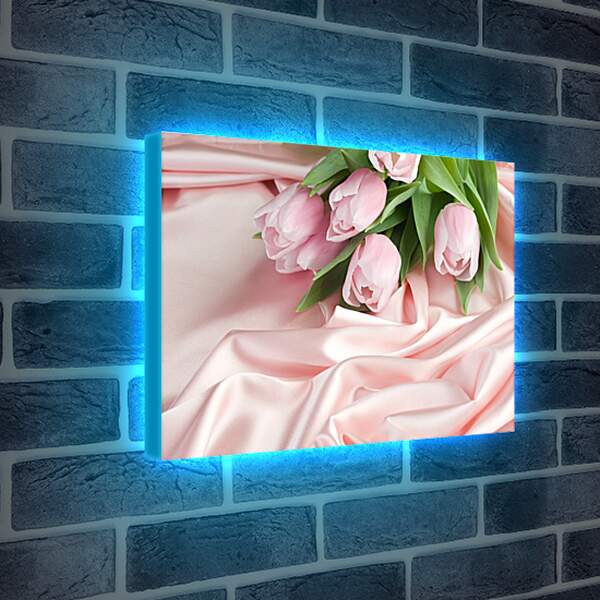 Лайтбокс световая панель - Нежные тюльпаны на розовом шелке