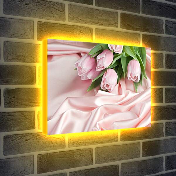 Лайтбокс световая панель - Нежные тюльпаны на розовом шелке