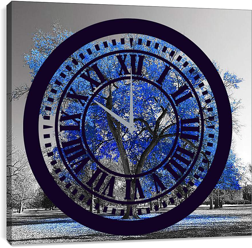 Часы картина - Синяя листва