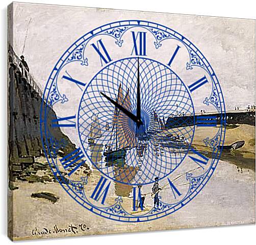 Часы картина - РЫБАЛКА В ПОРТУ. Клод Моне
