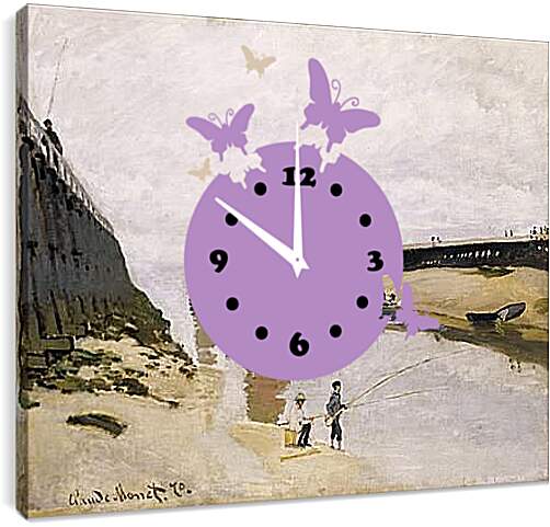 Часы картина - РЫБАЛКА В ПОРТУ. Клод Моне