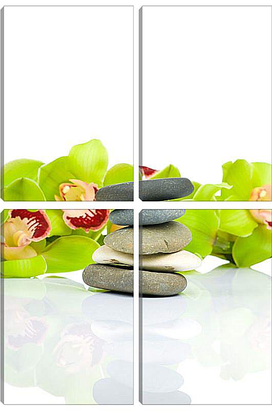 Модульная картина - Зеленые цветы и камни