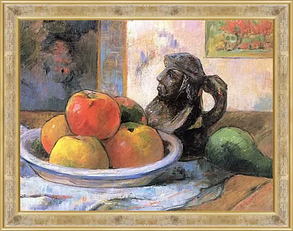 Картина в раме - Still Life with Apples, a Pear, and a Ceramic Portrait Jug. Поль Гоген