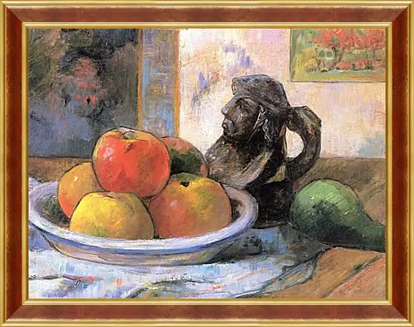 Картина в раме - Still Life with Apples, a Pear, and a Ceramic Portrait Jug. Поль Гоген