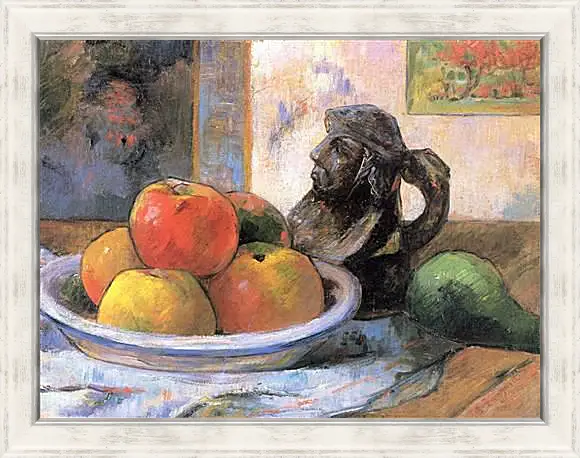 Картина в раме - Still Life with Apples, a Pear, and a Ceramic Portrait Jug. Поль Гоген