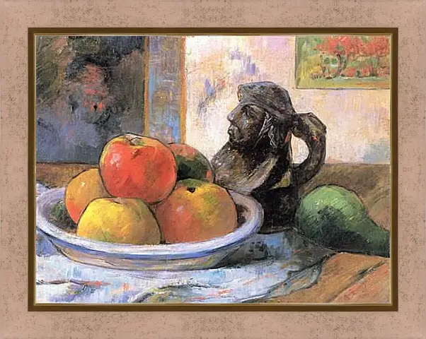 Картина в раме - Still Life with Apples, a Pear, and a Ceramic Portrait Jug. Поль Гоген