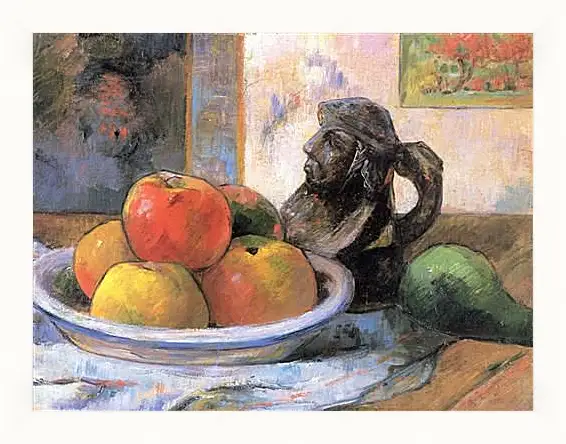 Картина в раме - Still Life with Apples, a Pear, and a Ceramic Portrait Jug. Поль Гоген