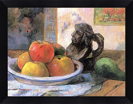 Картина в раме - Still Life with Apples, a Pear, and a Ceramic Portrait Jug. Поль Гоген