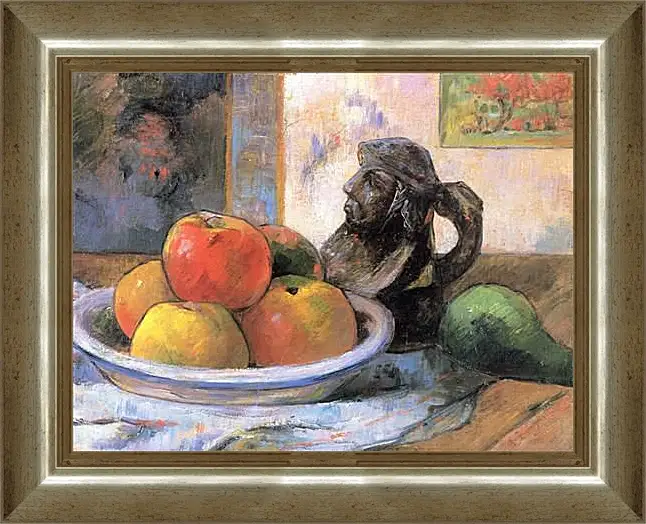 Картина в раме - Still Life with Apples, a Pear, and a Ceramic Portrait Jug. Поль Гоген