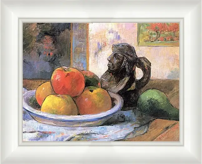 Картина в раме - Still Life with Apples, a Pear, and a Ceramic Portrait Jug. Поль Гоген