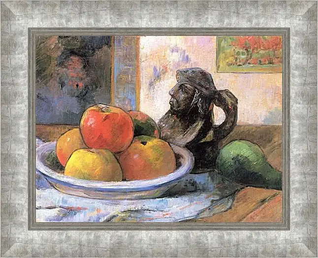 Картина в раме - Still Life with Apples, a Pear, and a Ceramic Portrait Jug. Поль Гоген