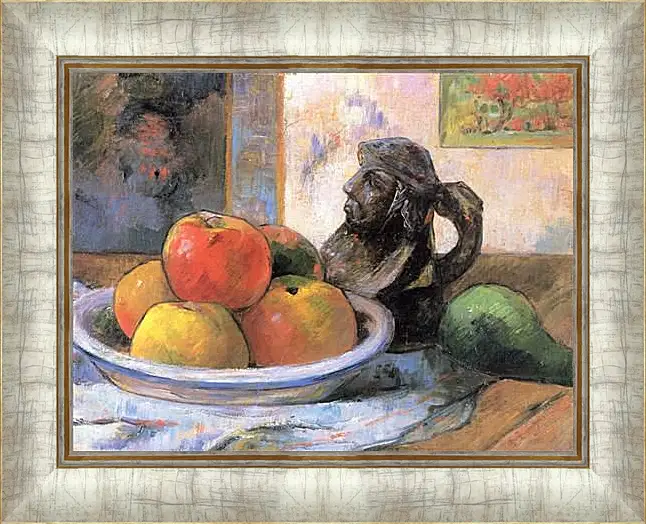 Картина в раме - Still Life with Apples, a Pear, and a Ceramic Portrait Jug. Поль Гоген