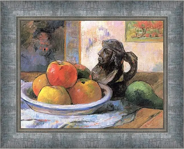 Картина в раме - Still Life with Apples, a Pear, and a Ceramic Portrait Jug. Поль Гоген