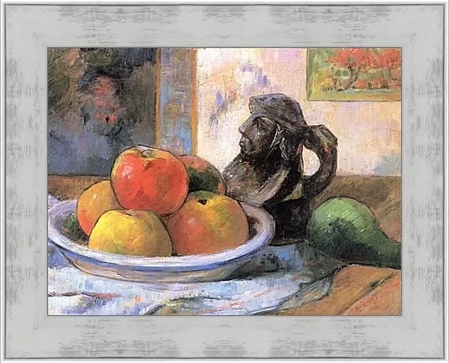 Картина в раме - Still Life with Apples, a Pear, and a Ceramic Portrait Jug. Поль Гоген