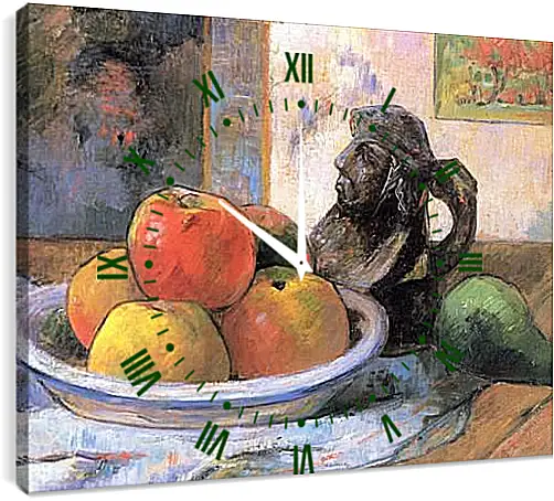 Часы картина - Still Life with Apples, a Pear, and a Ceramic Portrait Jug. Поль Гоген