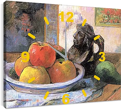 Часы картина - Still Life with Apples, a Pear, and a Ceramic Portrait Jug. Поль Гоген