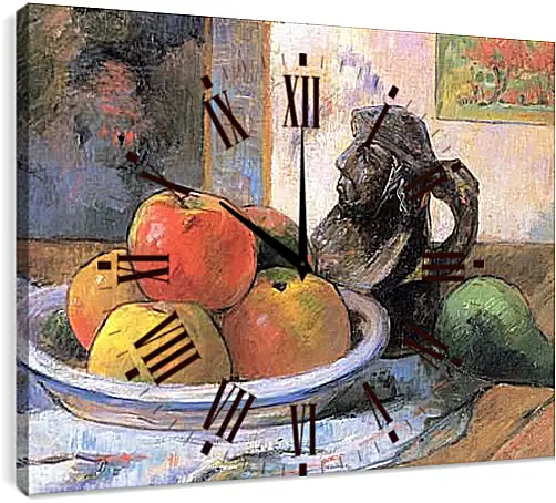 Часы картина - Still Life with Apples, a Pear, and a Ceramic Portrait Jug. Поль Гоген