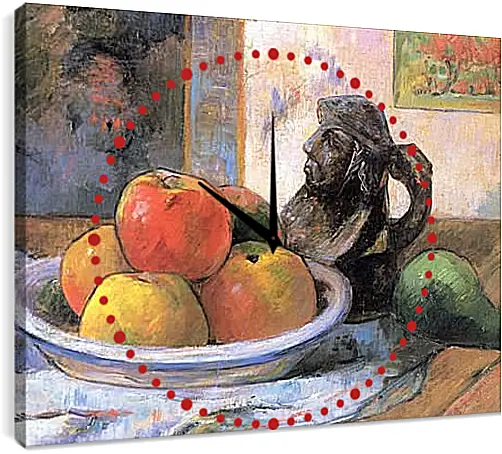 Часы картина - Still Life with Apples, a Pear, and a Ceramic Portrait Jug. Поль Гоген