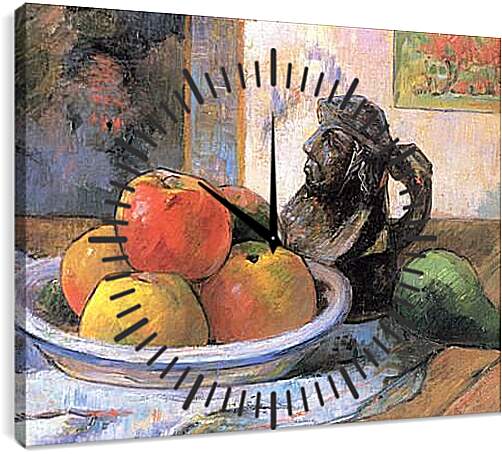 Часы картина - Still Life with Apples, a Pear, and a Ceramic Portrait Jug. Поль Гоген
