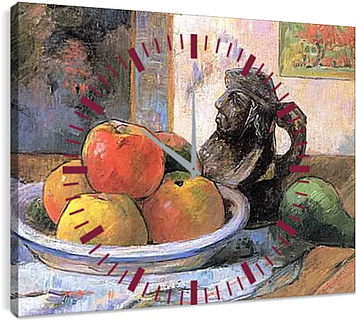 Часы картина - Still Life with Apples, a Pear, and a Ceramic Portrait Jug. Поль Гоген