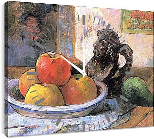Часы картина - Still Life with Apples, a Pear, and a Ceramic Portrait Jug. Поль Гоген