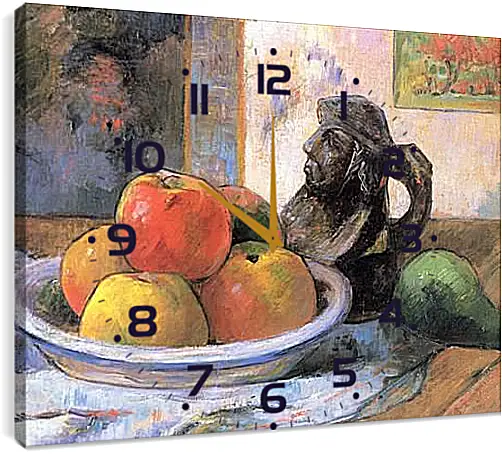 Часы картина - Still Life with Apples, a Pear, and a Ceramic Portrait Jug. Поль Гоген