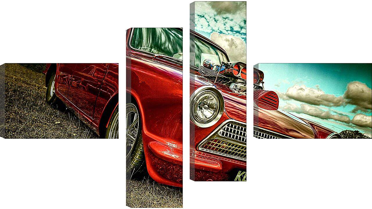 Модульная картина - Красный ретро автомобиль