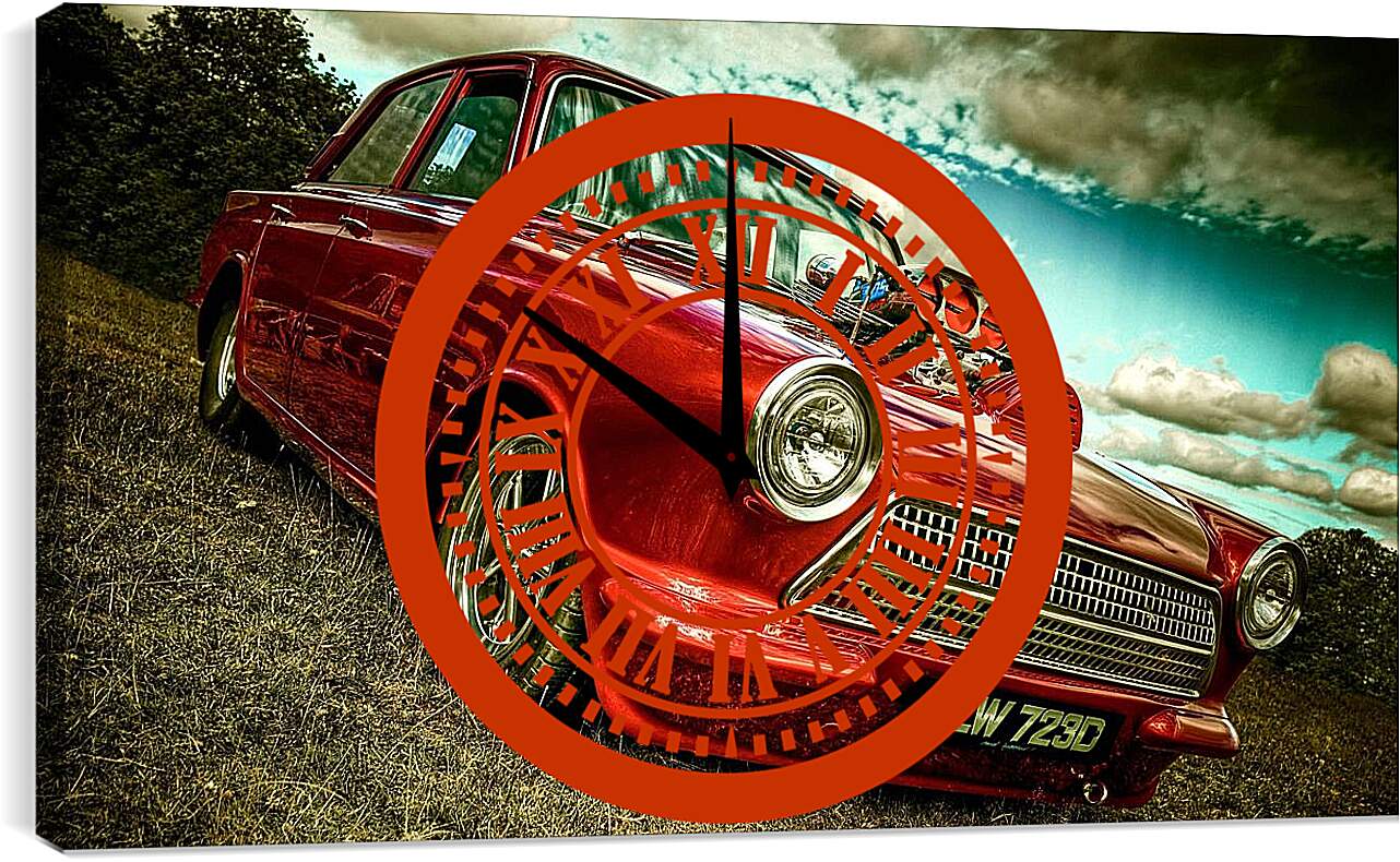 Часы картина - Красный ретро автомобиль