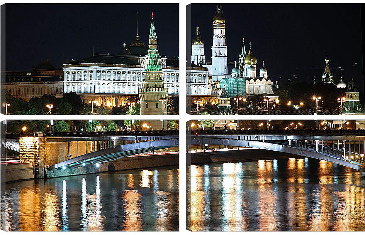 Модульная картина - Вид на Московский Кремль ночью